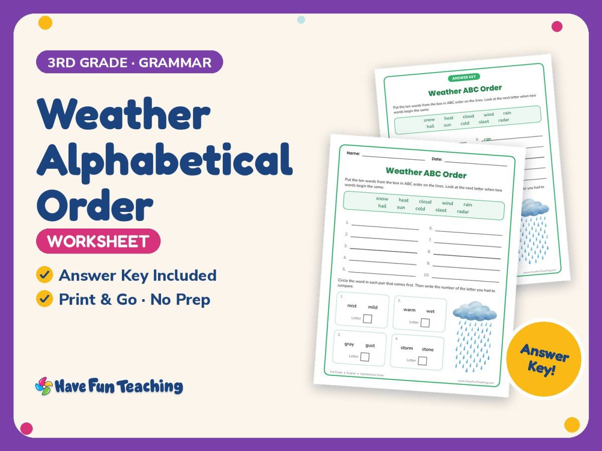 Weather Alphabetical Order Worksheet – 3rd Grade Grammar Practice preview