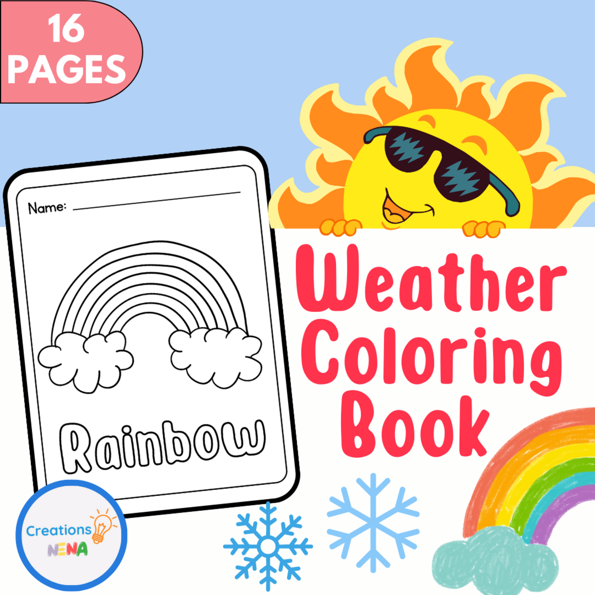 An educational teaching resource from Nena Creations entitled Weather Coloring Pages downloadable at Teach Simple.