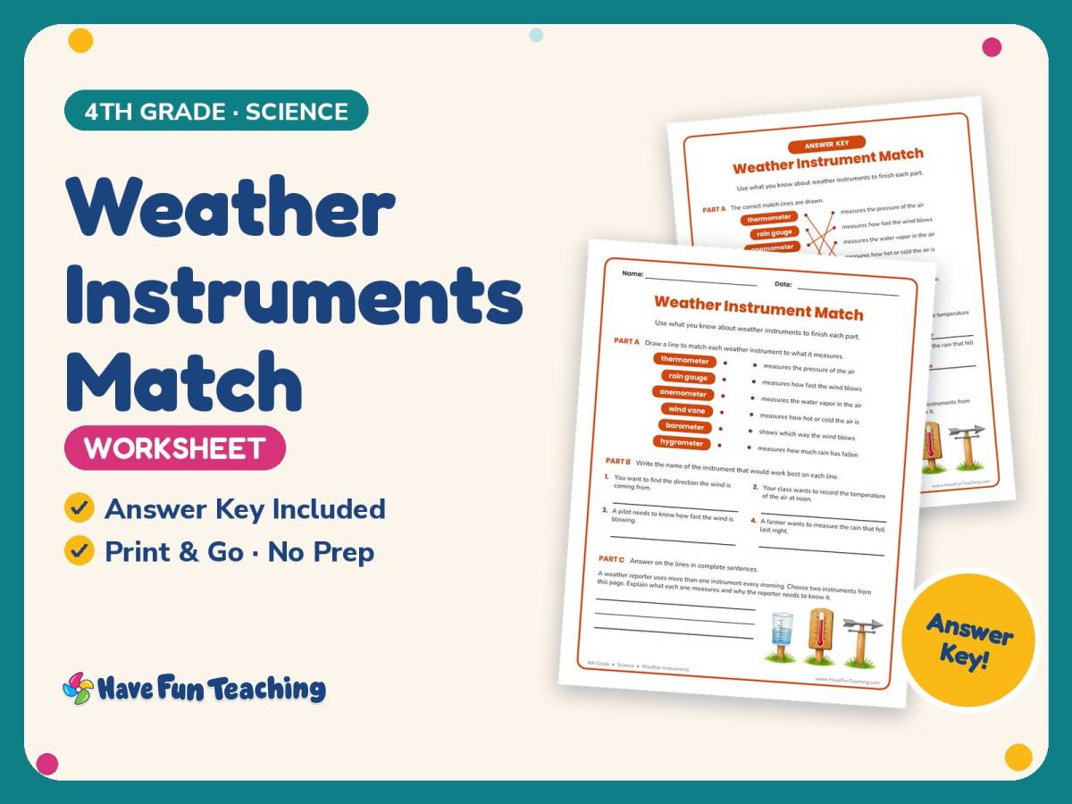 Weather Instruments Match Worksheet – 4th Grade Water Cycle Practice preview