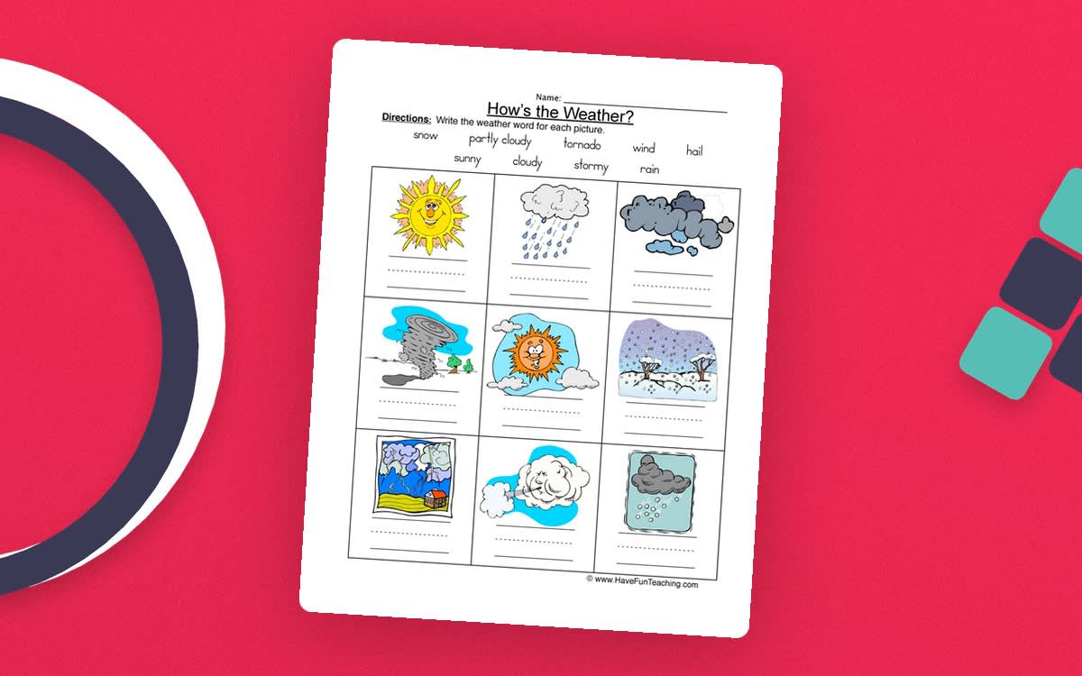 An educational teaching resource from Have Fun Teaching entitled Weather Names Worksheet – Vocabulary Practice downloadable at Teach Simple.