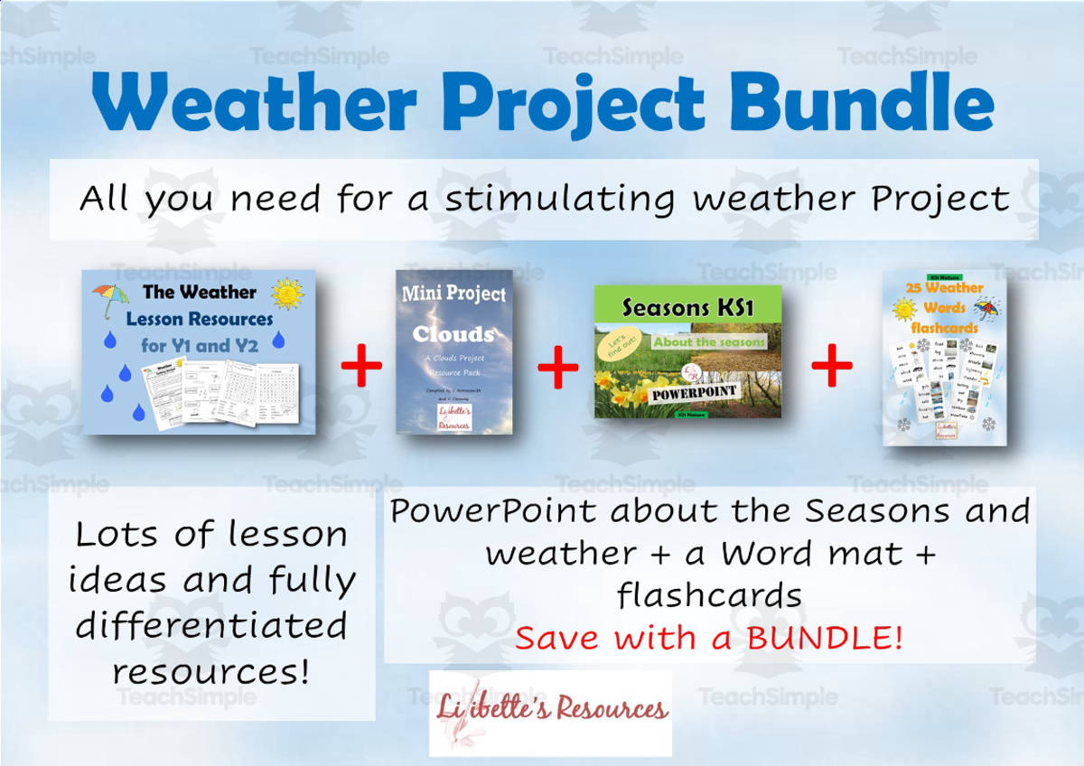 An educational teaching resource from Lilibette's Resources entitled Weather Topic Resources Bumper BUNDLE! downloadable at Teach Simple.