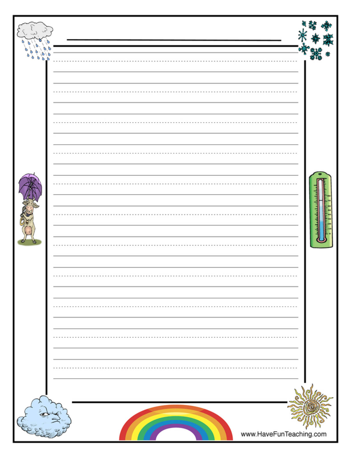 An educational teaching resource from Have Fun Teaching entitled Weather Writing Paper downloadable at Teach Simple.