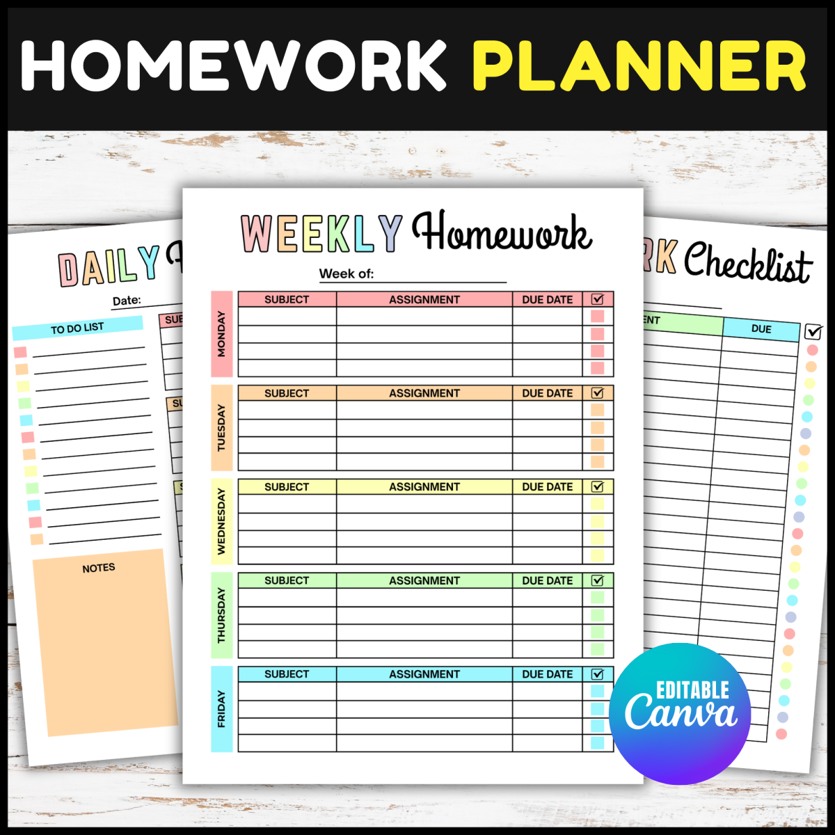 An educational teaching resource from screenzro entitled Weekly Daily Homework Planner Template Assignment Checklist Tracker downloadable at Teach Simple.