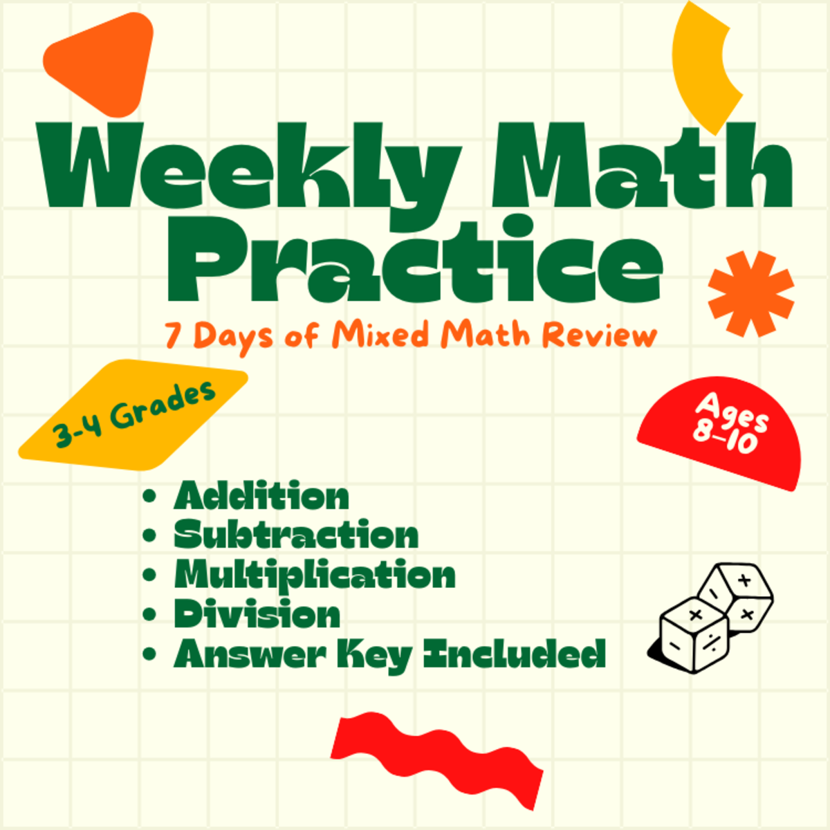An educational teaching resource from Kind Minds Classroom Tech entitled Weekly Math Practice for Grades 3-4, Back to School Review downloadable at Teach Simple.