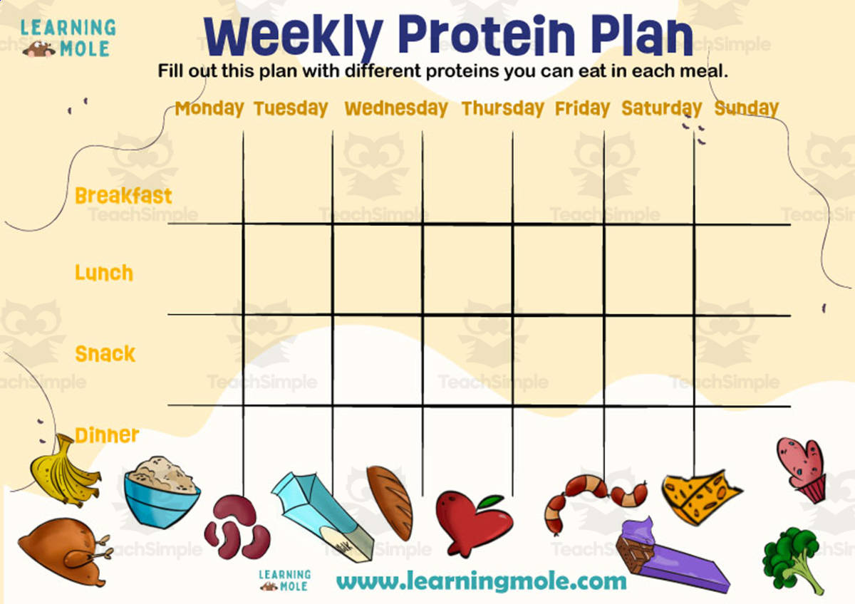 An educational teaching resource from Educational Voice entitled Weekly Protein Plan Activity downloadable at Teach Simple.