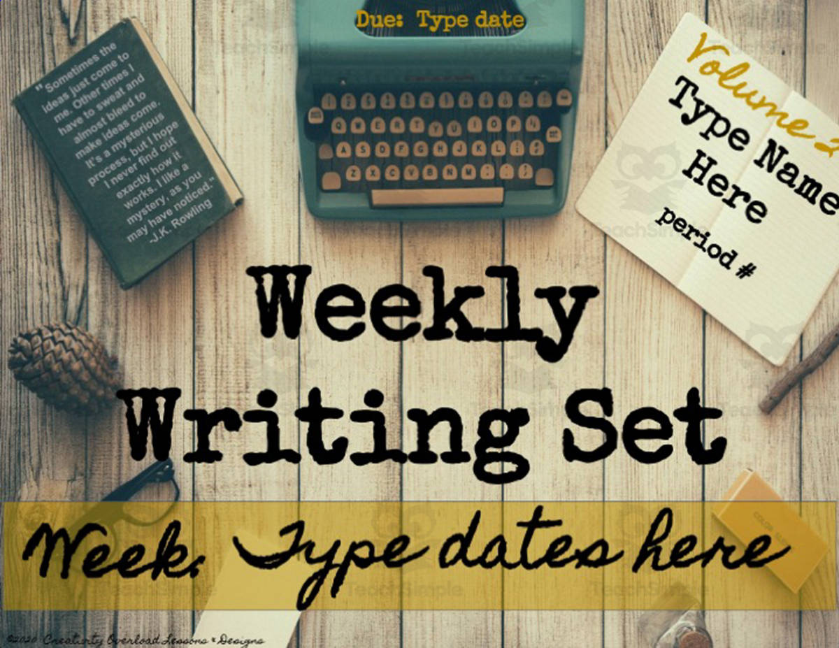 An educational teaching resource from Creativity Overload entitled Weekly Writing Sets Quarter 2 downloadable at Teach Simple.