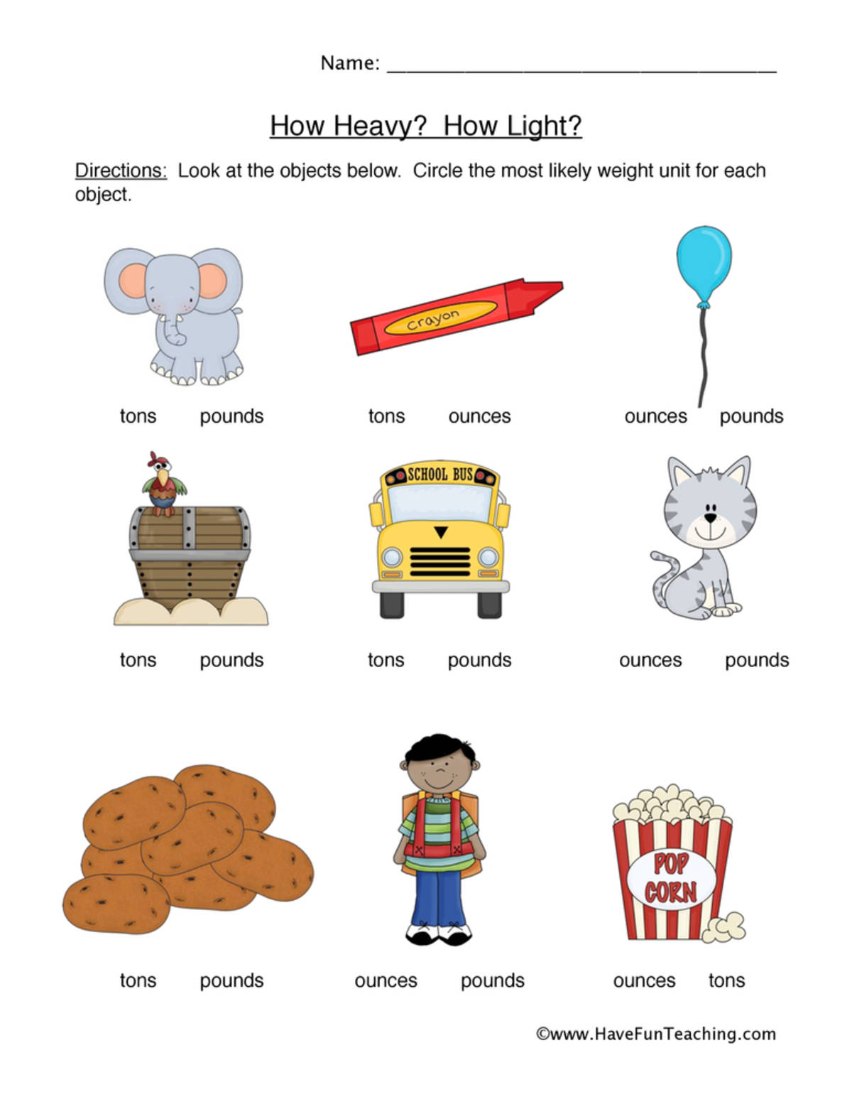 An educational teaching resource from Have Fun Teaching entitled Weight Worksheet downloadable at Teach Simple.
