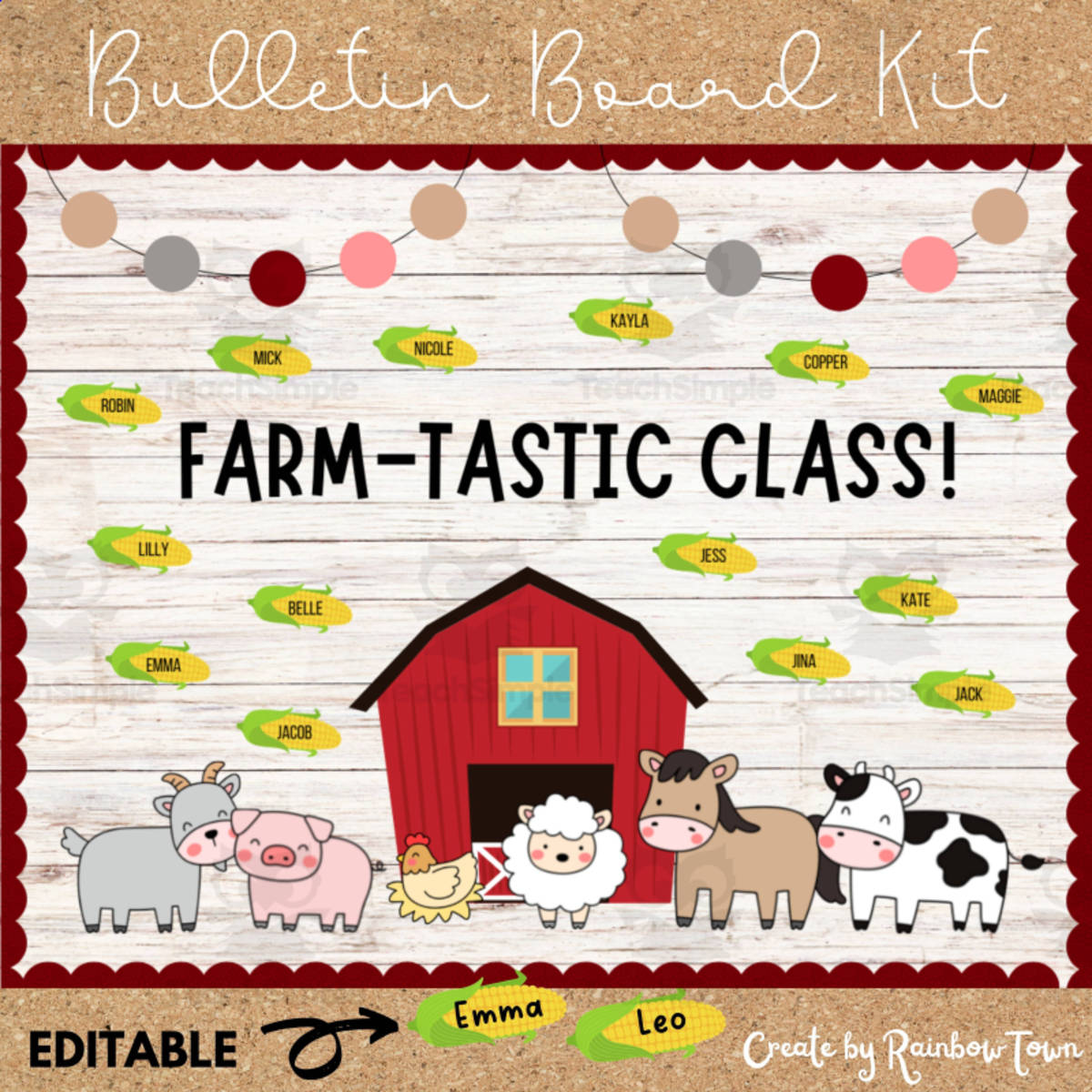 An educational teaching resource from RainbowTown entitled Welcome to Our Farm – Bulletin Board Kit & Nametags downloadable at Teach Simple.