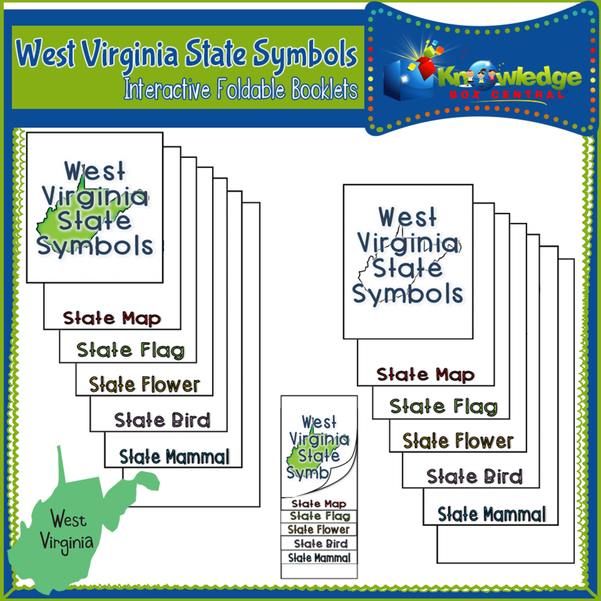 An educational teaching resource from Knowledge Box Central entitled West Virginia State Symbols Interactive Foldable Booklets - EBOOK downloadable at Teach Simple.
