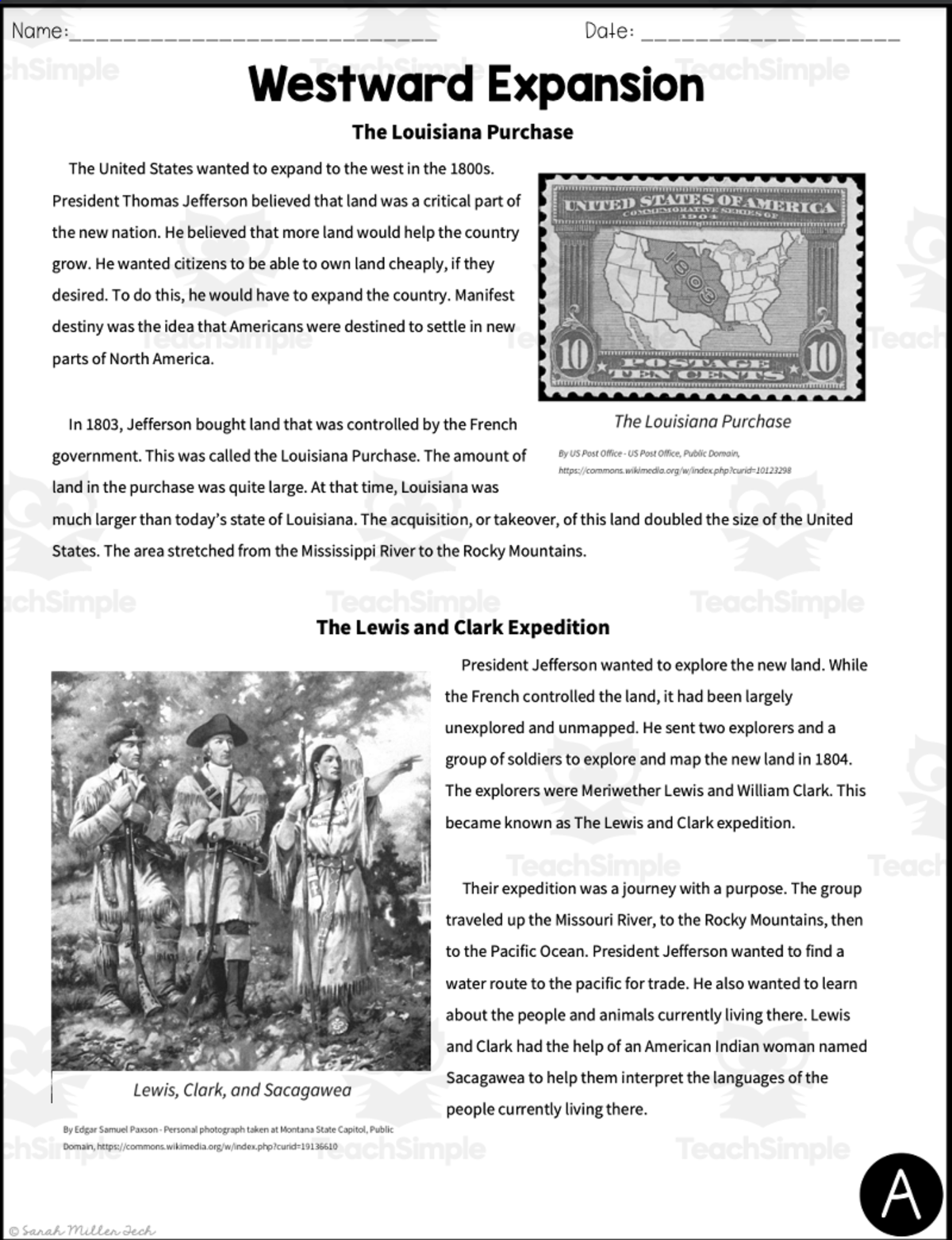 An educational teaching resource from Sarah Miller Tech entitled Westward Expansion Reading Packet + Distance Learning downloadable at Teach Simple.