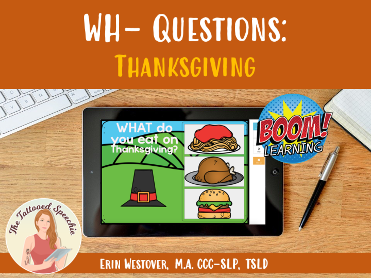 An educational teaching resource from The Tattooed Speechie entitled WH Questions: Thanksgiving - BOOM Cards downloadable at Teach Simple.