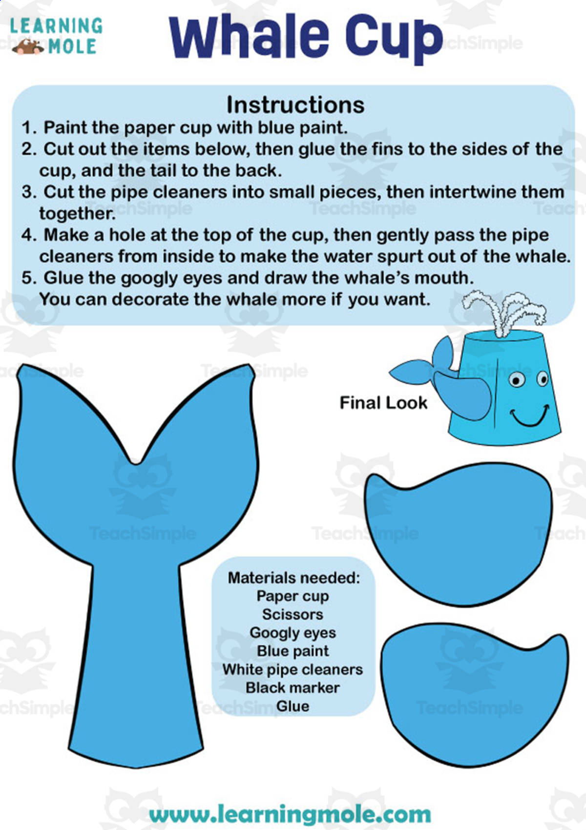 An educational teaching resource from Educational Voice entitled Whale Cup Activity downloadable at Teach Simple.