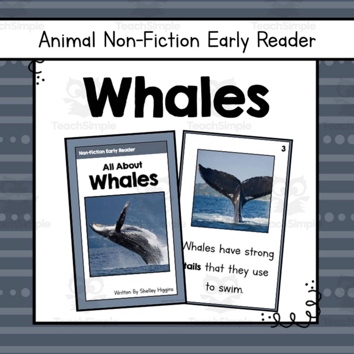 An educational teaching resource from Simply Schoolgirl entitled Whales Early Reader Nonfiction Book downloadable at Teach Simple.