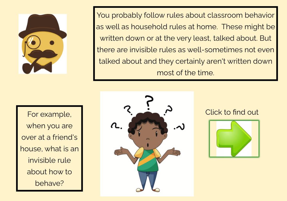 An educational teaching resource from Jennifer Moyer Taylor entitled What Are The Invisible Social Rules? Boom Cards downloadable at Teach Simple.