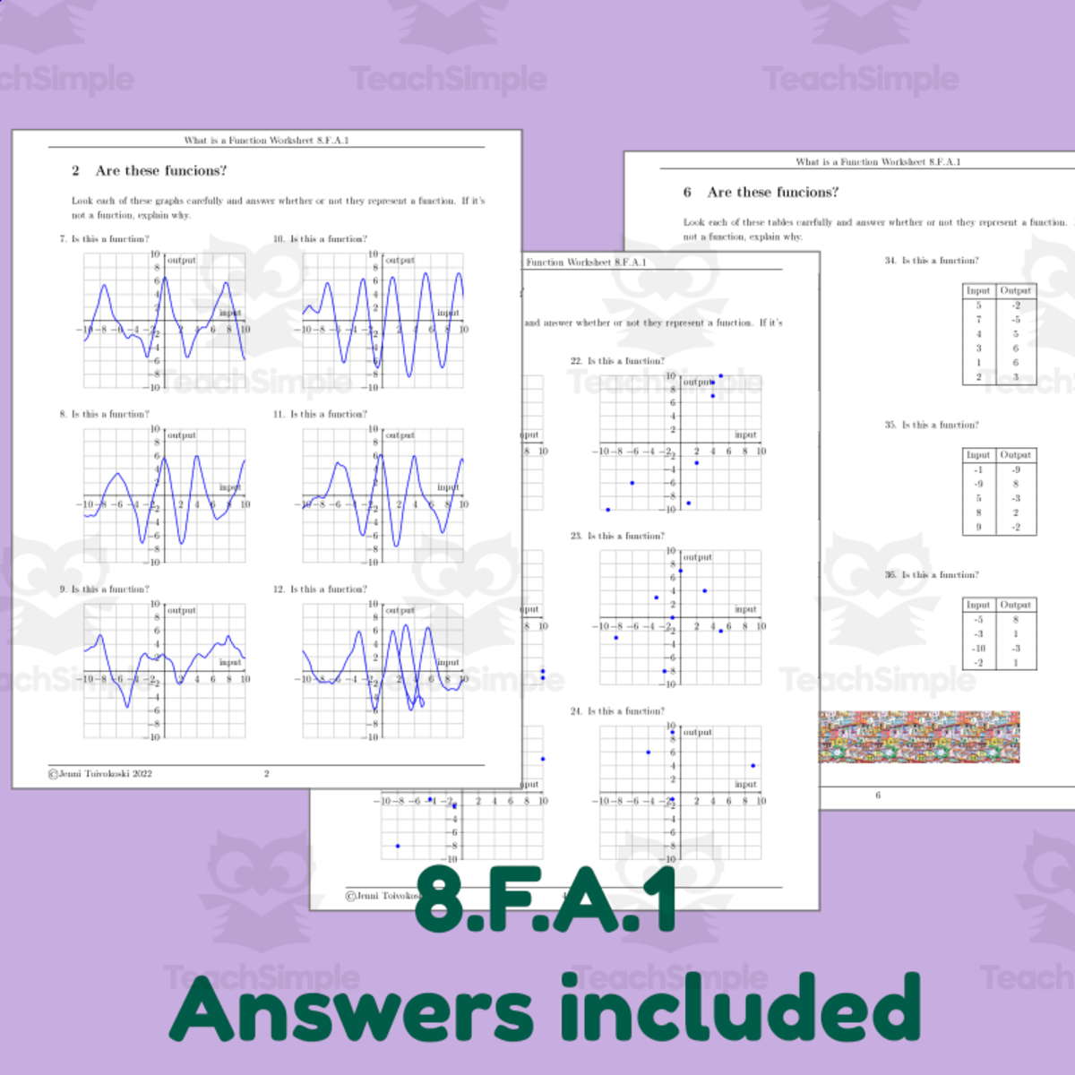 An educational teaching resource from TheBrightestKid entitled What is a Function? Worksheet 8.F.A.1 downloadable at Teach Simple.