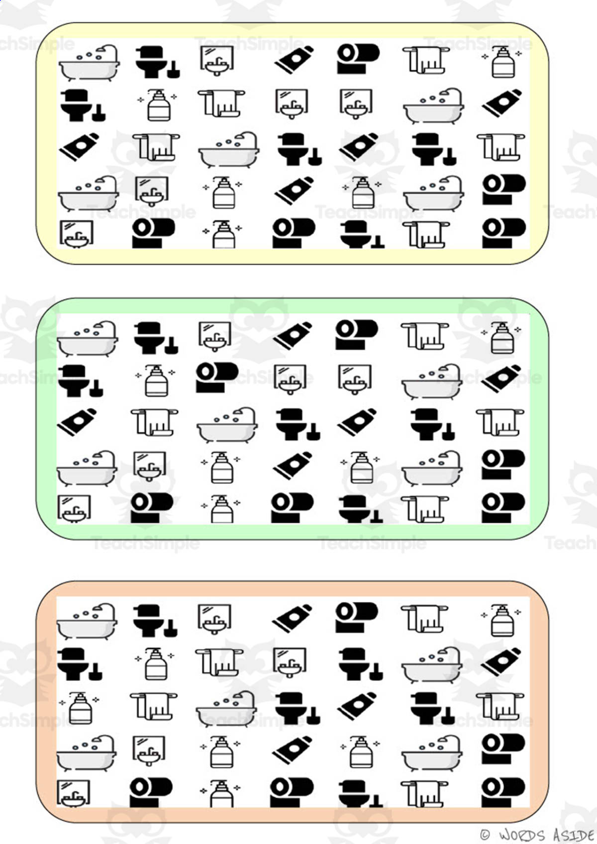 An educational teaching resource from WORDS ASIDE entitled What is different? Vocabulary Boards - BLACK AND WHITE SET 13 downloadable at Teach Simple.
