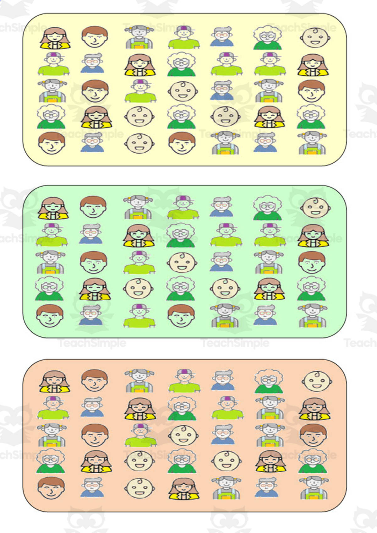 An educational teaching resource from WORDS ASIDE entitled What is different? Vocabulary Boards - COLOR SET 23 downloadable at Teach Simple.