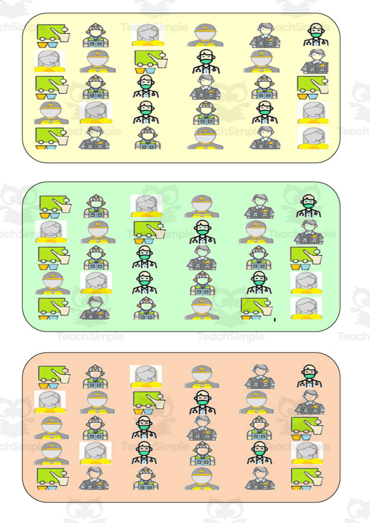 An educational teaching resource from WORDS ASIDE entitled What is different? Vocabulary Boards - COLOR SET 24 downloadable at Teach Simple.