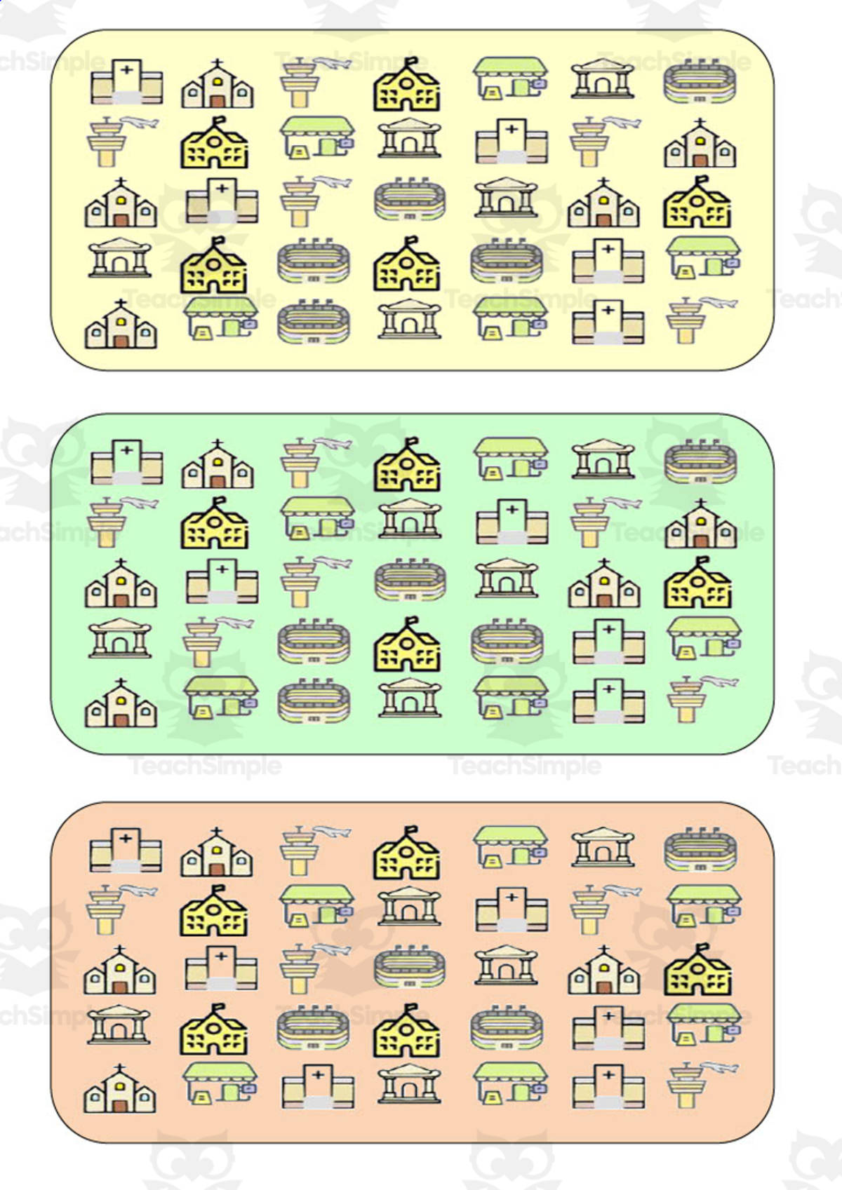 An educational teaching resource from WORDS ASIDE entitled What is different? Vocabulary Boards - COLOR SET 28 downloadable at Teach Simple.
