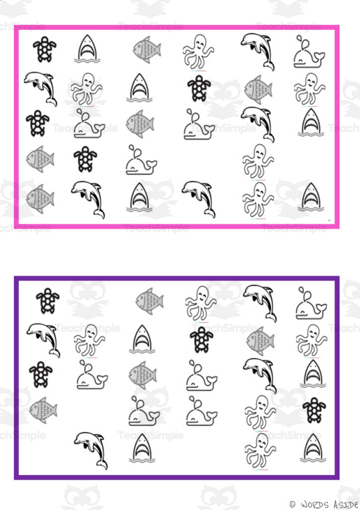 An educational teaching resource from WORDS ASIDE entitled What is missing? Vocabulary Boards - BLACK AND WHITE SET 27 downloadable at Teach Simple.