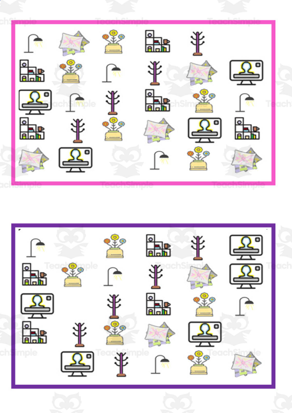 An educational teaching resource from WORDS ASIDE entitled What is missing? Vocabulary Boards - COLOR SET 15 downloadable at Teach Simple.