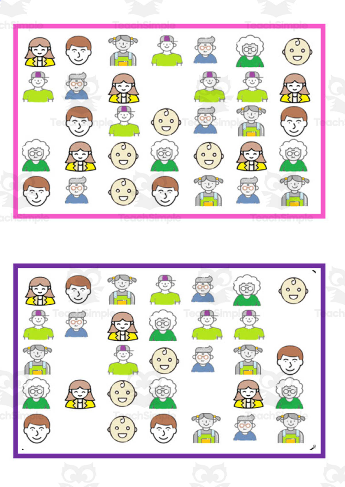 An educational teaching resource from WORDS ASIDE entitled What is missing? Vocabulary Boards - COLOR SET 23 downloadable at Teach Simple.