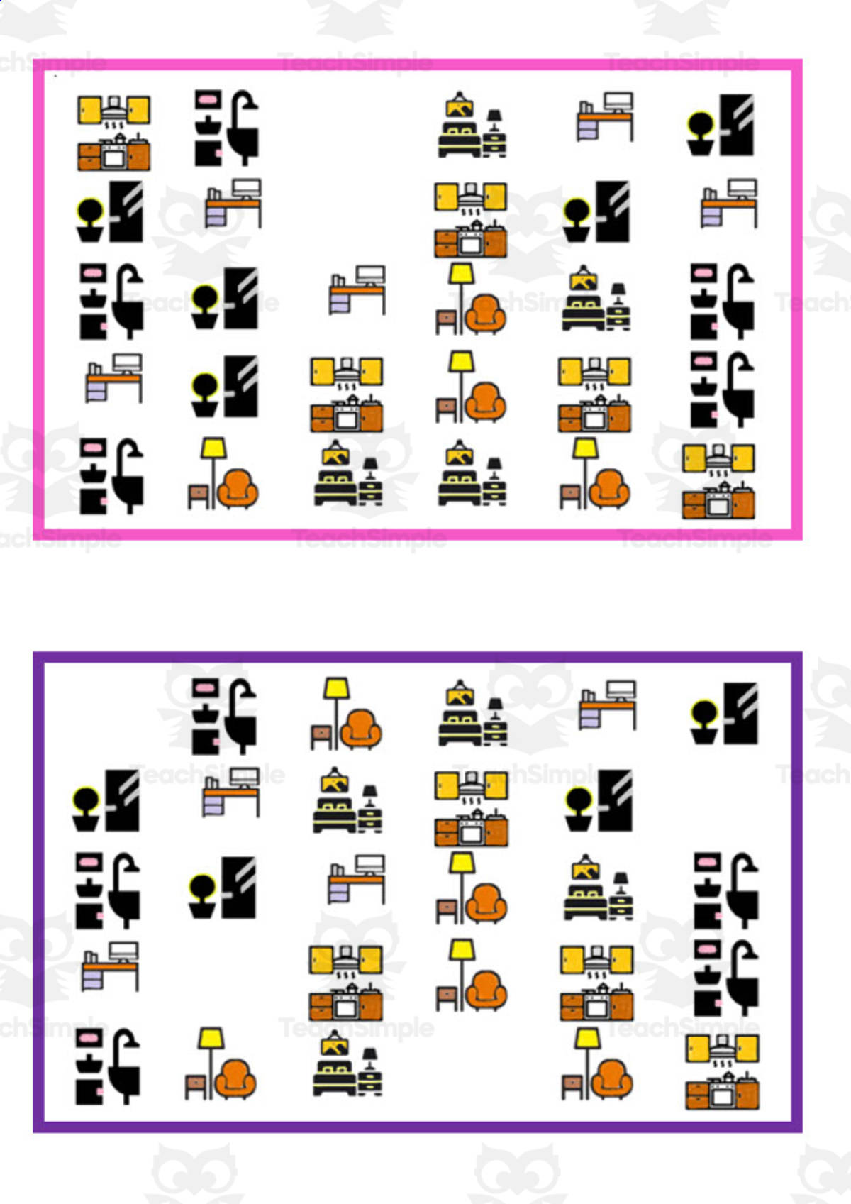 An educational teaching resource from WORDS ASIDE entitled What is missing? Vocabulary Boards - COLOR SET 9 downloadable at Teach Simple.