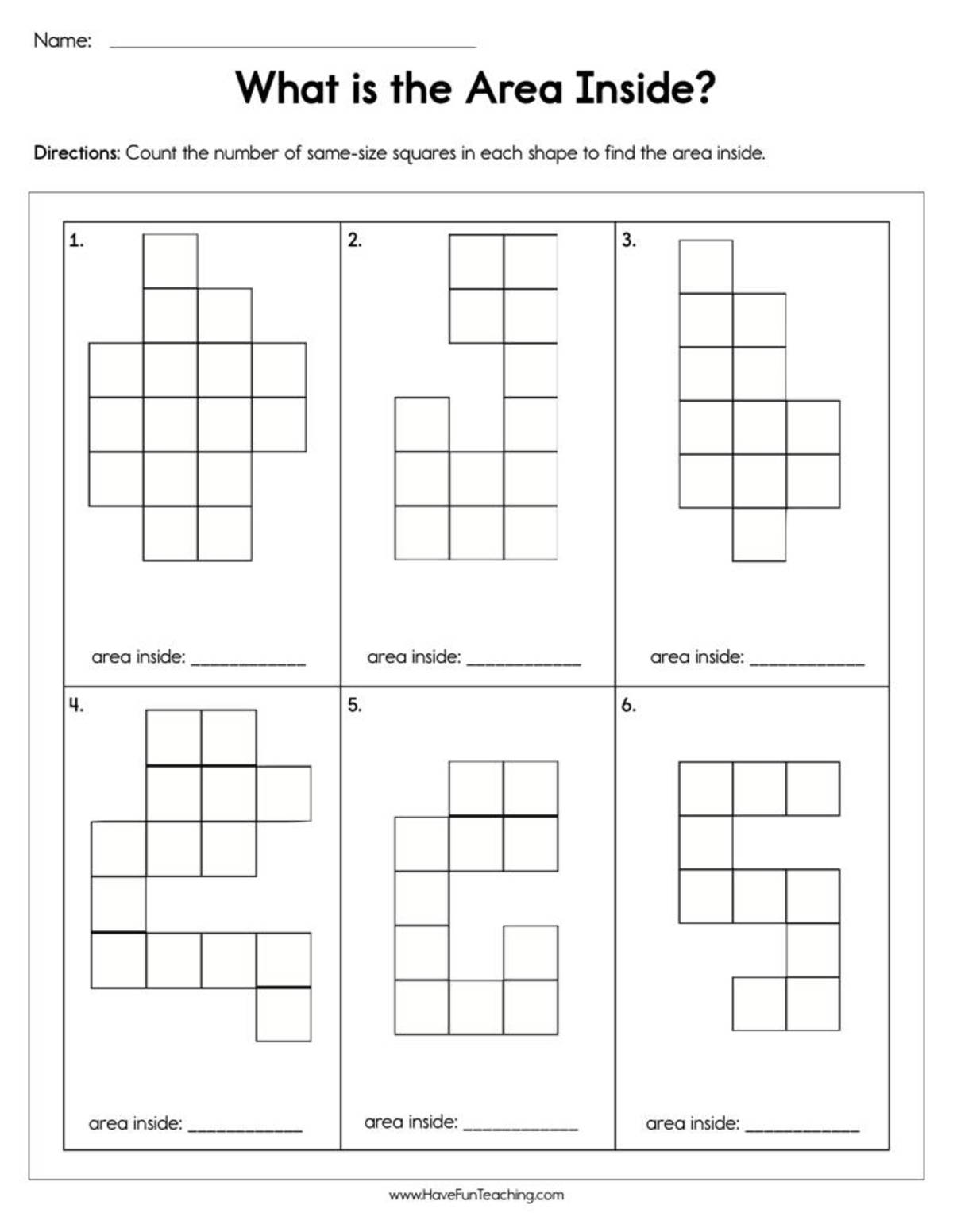 An educational teaching resource from Have Fun Teaching entitled What is the Area Inside Worksheet downloadable at Teach Simple.