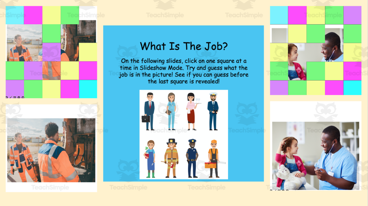 An educational teaching resource from Jennifer Moyer Taylor entitled What Is The Job?-An SEL Mystery Reveal Activity! downloadable at Teach Simple.