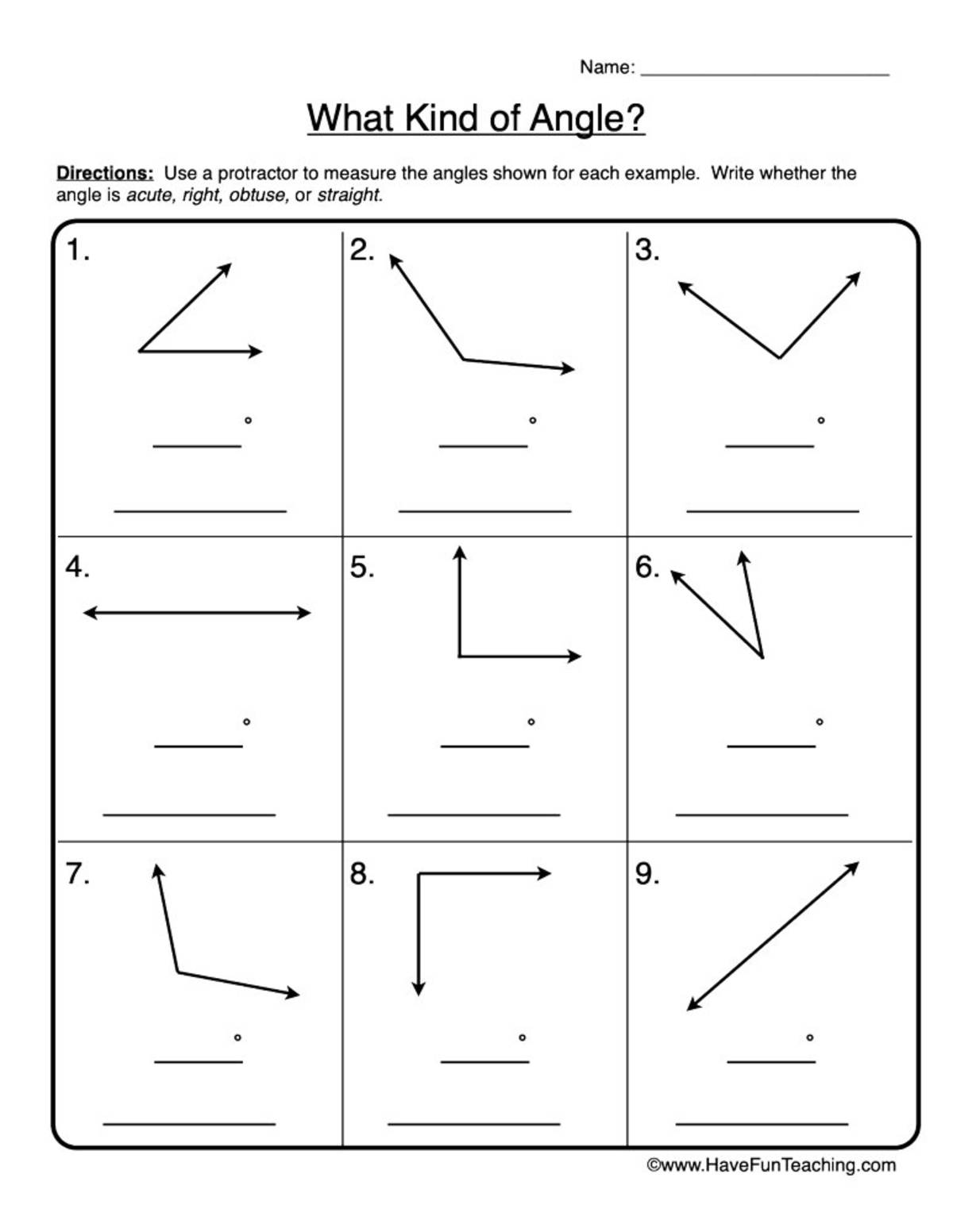 An educational teaching resource from Have Fun Teaching entitled What Kind of Angle Worksheet downloadable at Teach Simple.
