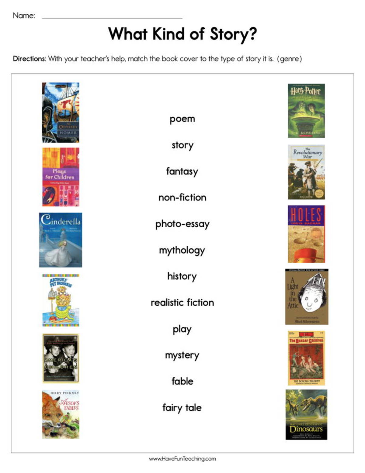 An educational teaching resource from Have Fun Teaching entitled What Kind of Story Worksheet downloadable at Teach Simple.