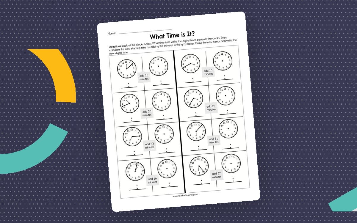 An educational teaching resource from Have Fun Teaching entitled What Time is It Elapsed Time Worksheet downloadable at Teach Simple.