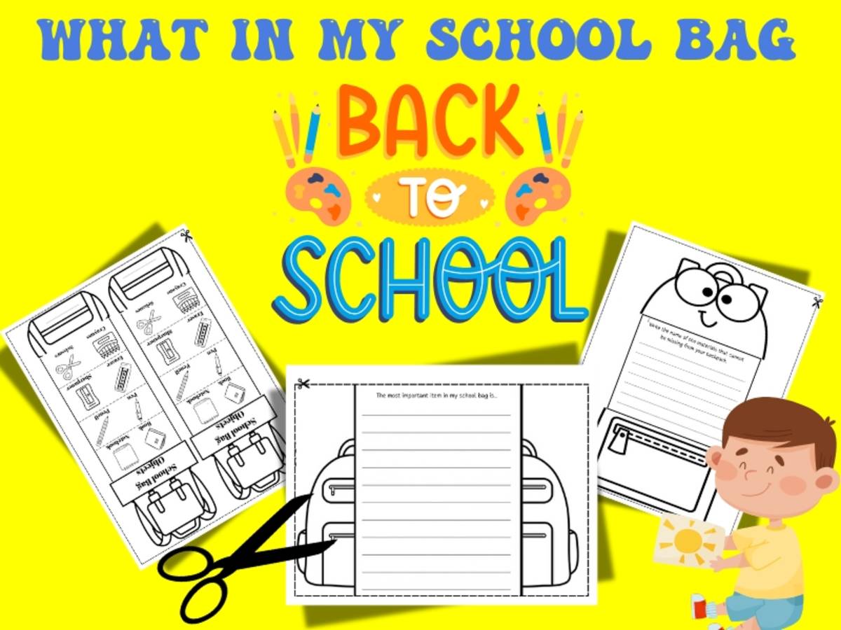 An educational teaching resource from Bright Education entitled What's in My School Bag? | Back to School Writing Prompts & Craft Acti downloadable at Teach Simple.