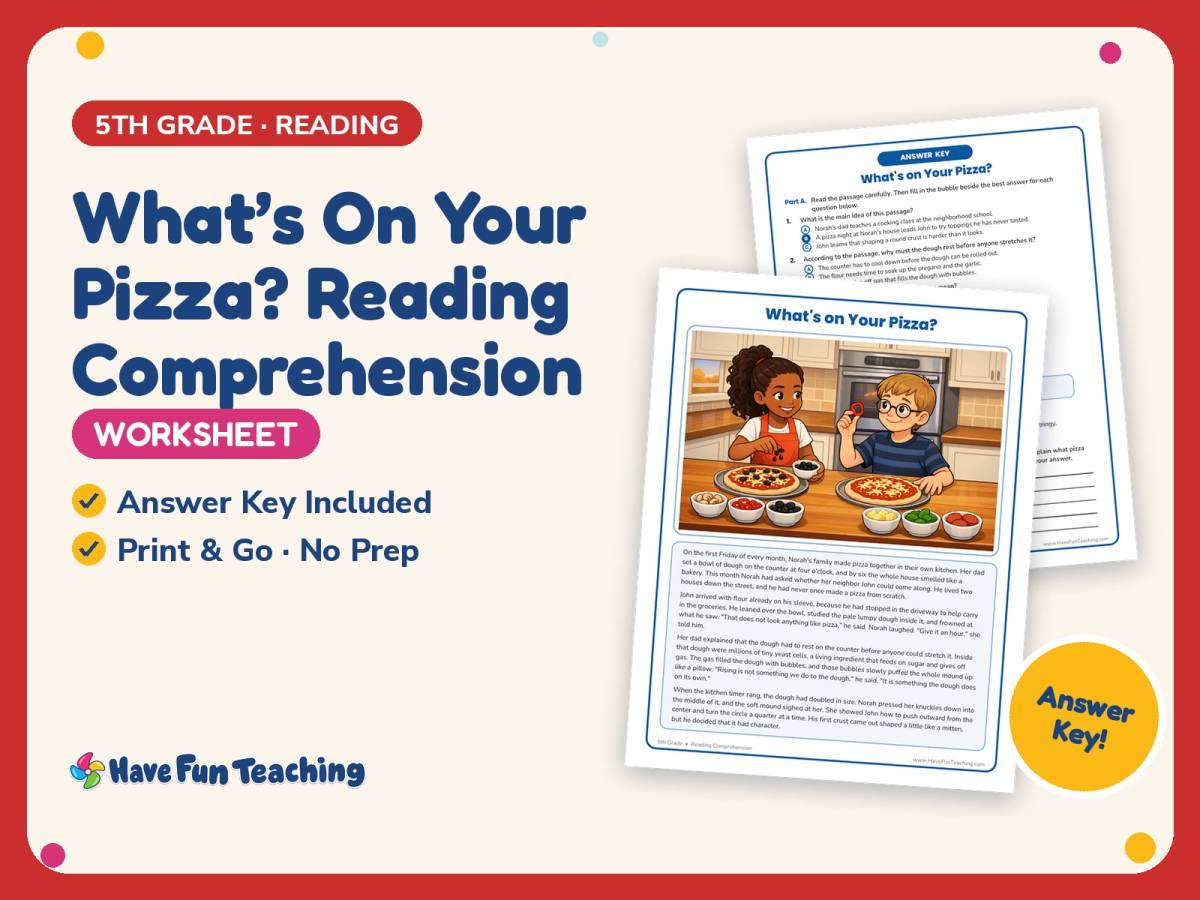 What’s On Your Pizza? Reading Comprehension Worksheet – 5th Grade Food preview