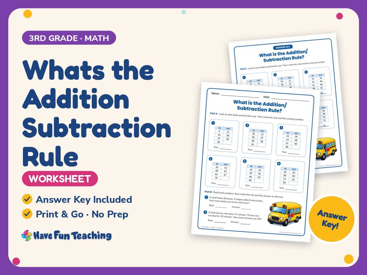 Whats the Addition Subtraction Rule Worksheet – 3rd Grade Patterns preview