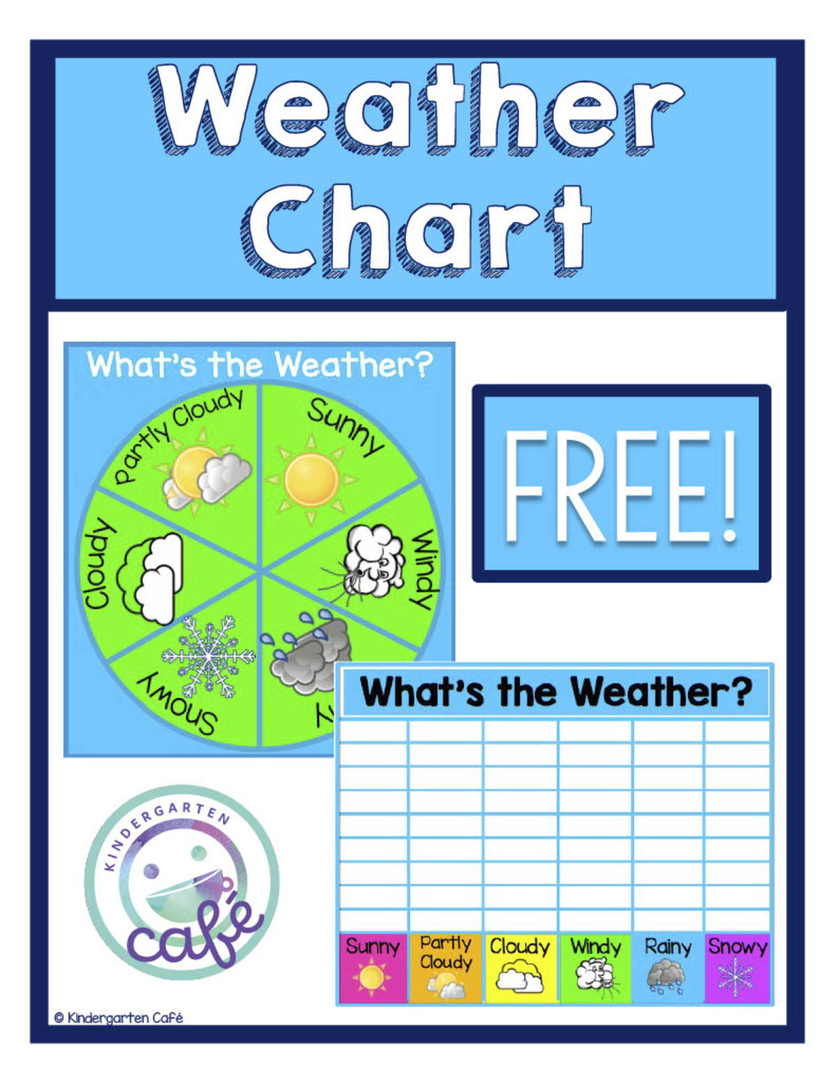 An educational teaching resource from Kindergarten Cafe entitled What's the Weather? Spinner and Chart | Neon Design downloadable at Teach Simple.