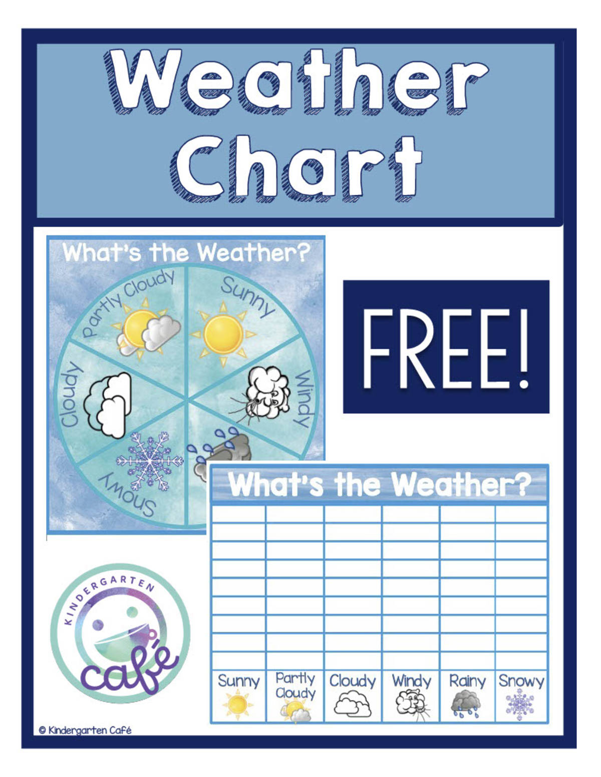 An educational teaching resource from Kindergarten Cafe entitled What's the Weather? – Spinner and Graphing Chart downloadable at Teach Simple.