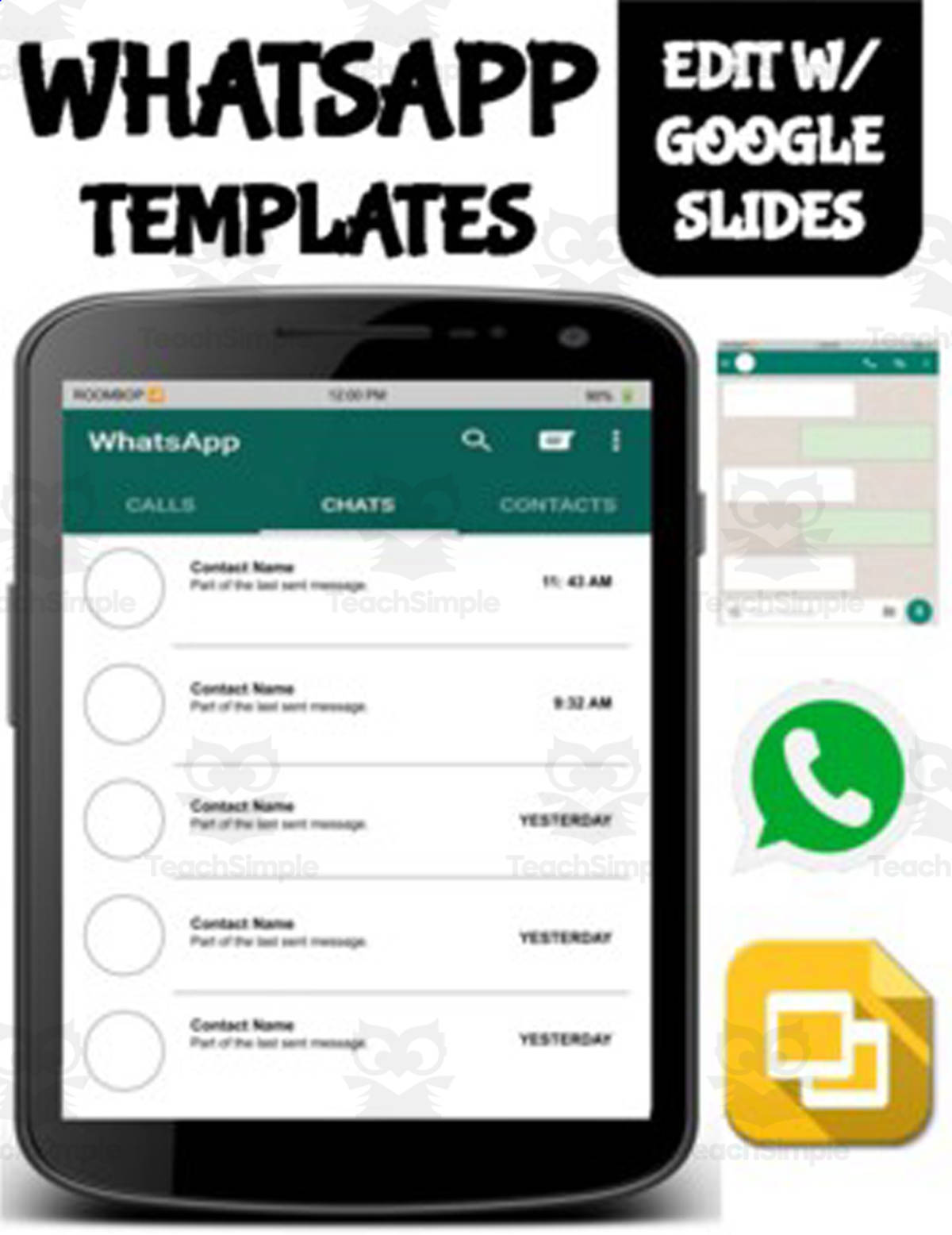 An educational teaching resource from Roombop entitled WhatsApp Template (Editable on Google Slides) downloadable at Teach Simple.