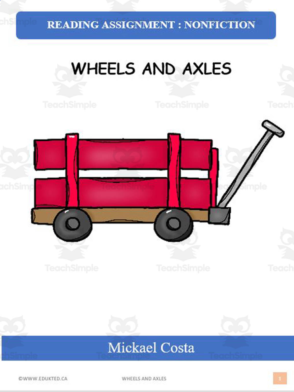 An educational teaching resource from Learn it ANY way entitled Wheels and axles (#1550) downloadable at Teach Simple.