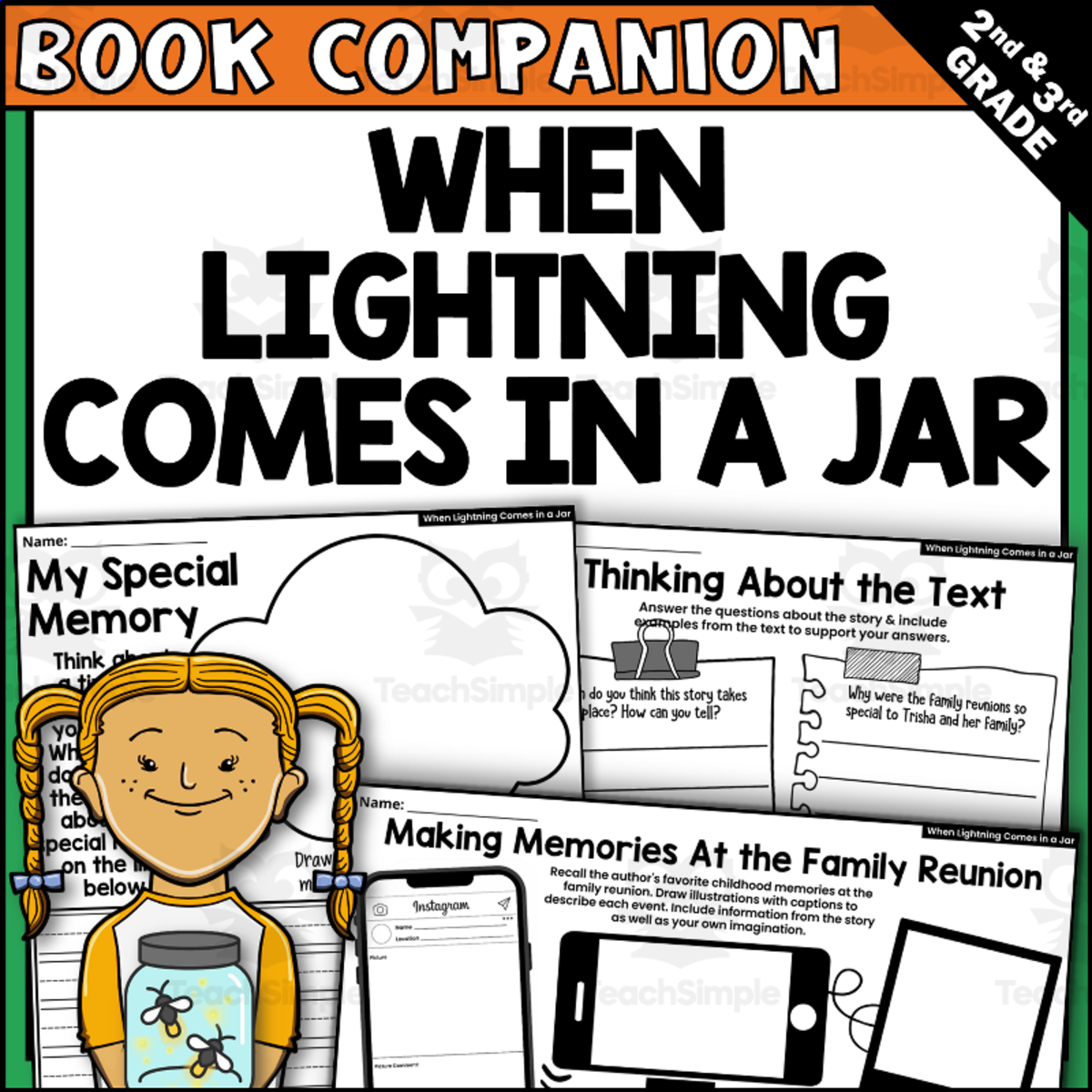 An educational teaching resource from Creatively Gifted entitled When Lightning Comes in a Jar Book Companion downloadable at Teach Simple.