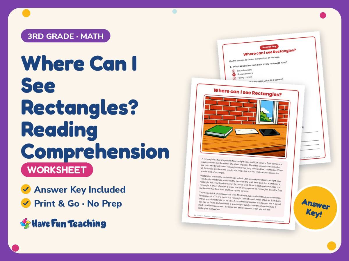 Where Can I See Rectangles? Reading Worksheet – 3rd Grade Geometry preview