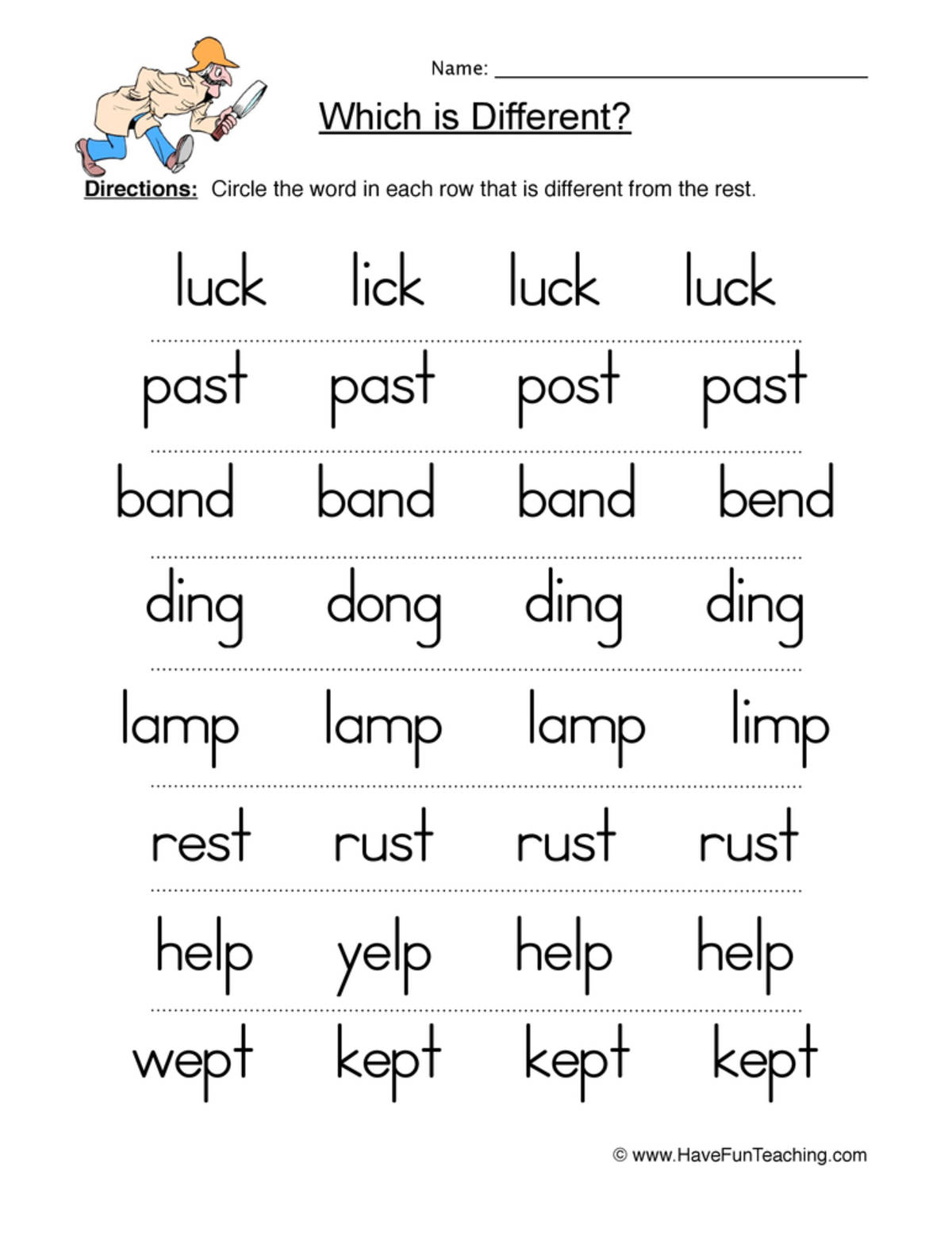 An educational teaching resource from Have Fun Teaching entitled Which is Different Worksheet downloadable at Teach Simple.