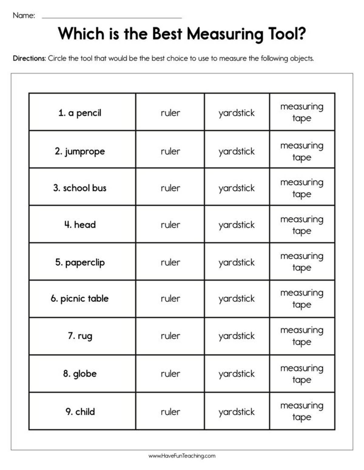 An educational teaching resource from Have Fun Teaching entitled Which is the Best Measuring Tool Worksheet downloadable at Teach Simple.
