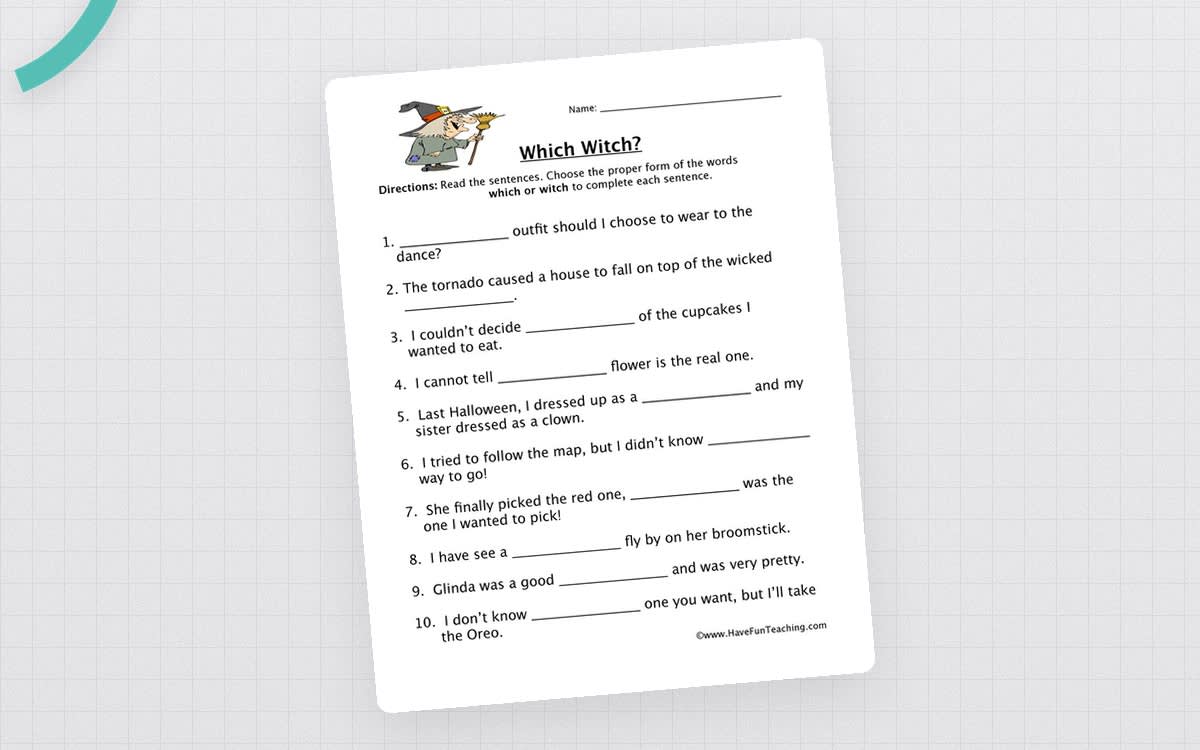 An educational teaching resource from Have Fun Teaching entitled Which, Witch Homophones Worksheet downloadable at Teach Simple.