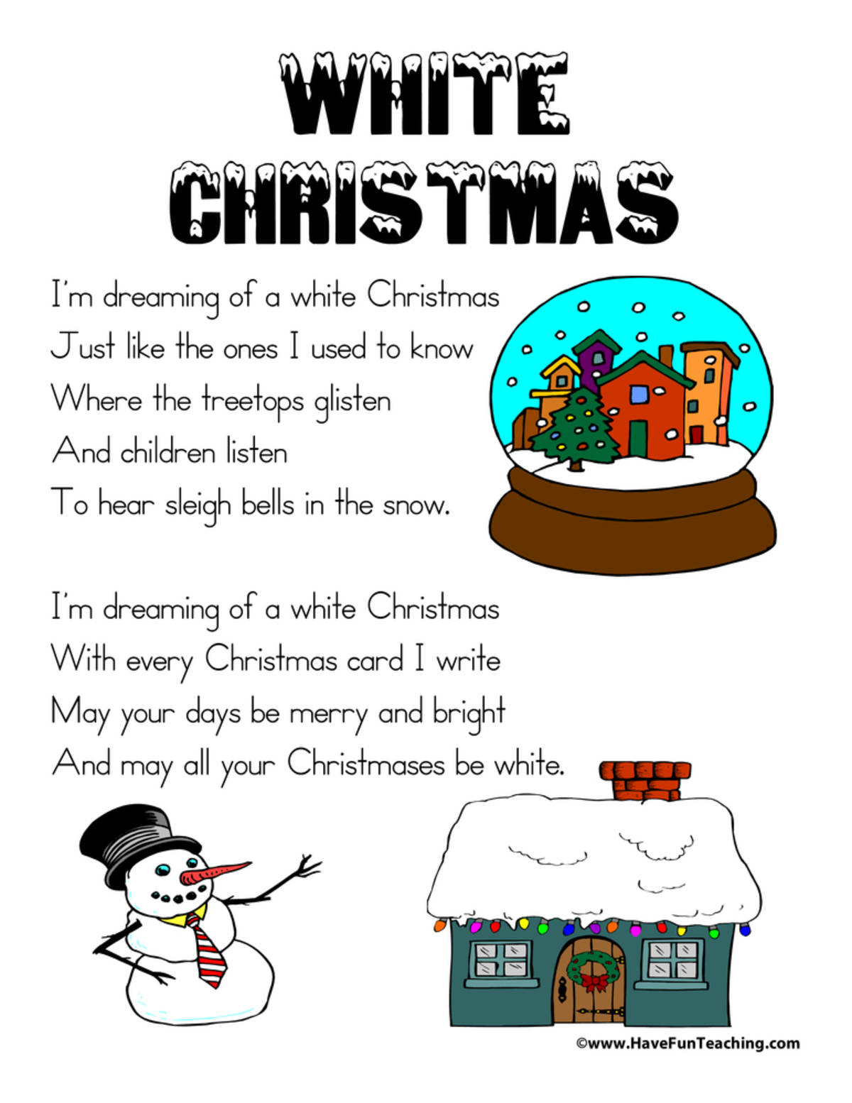 An educational teaching resource from Have Fun Teaching entitled White Christmas Lyrics downloadable at Teach Simple.