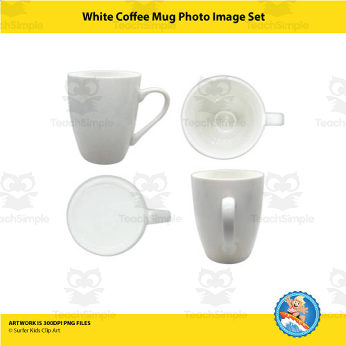 An educational teaching resource from Surfer Kids Clip Art entitled White Coffee Mug Photo Image Set downloadable at Teach Simple.