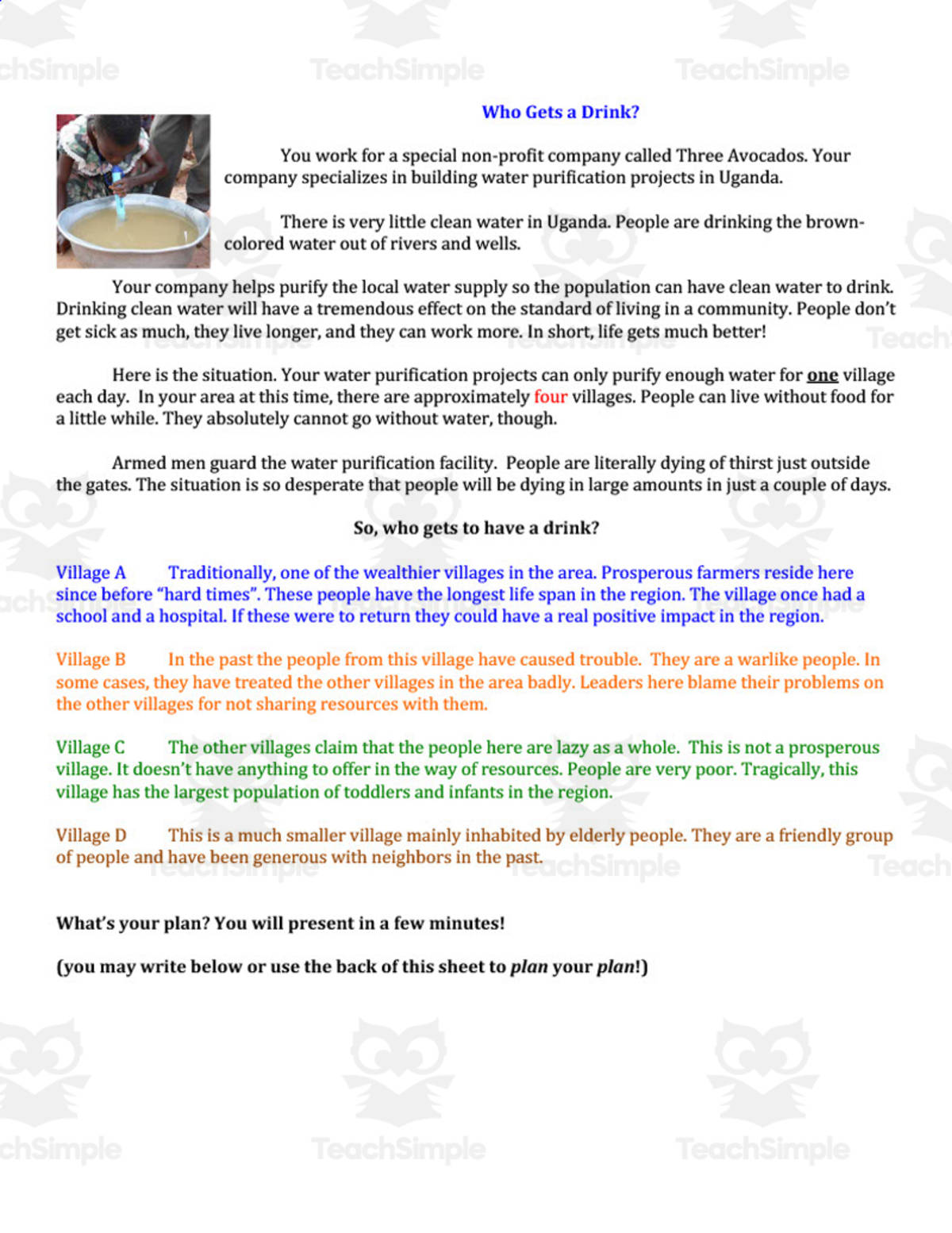 An educational teaching resource from BCM Creations entitled "Who Gets A Drink?" | A Collaborative Economics Activity downloadable at Teach Simple.