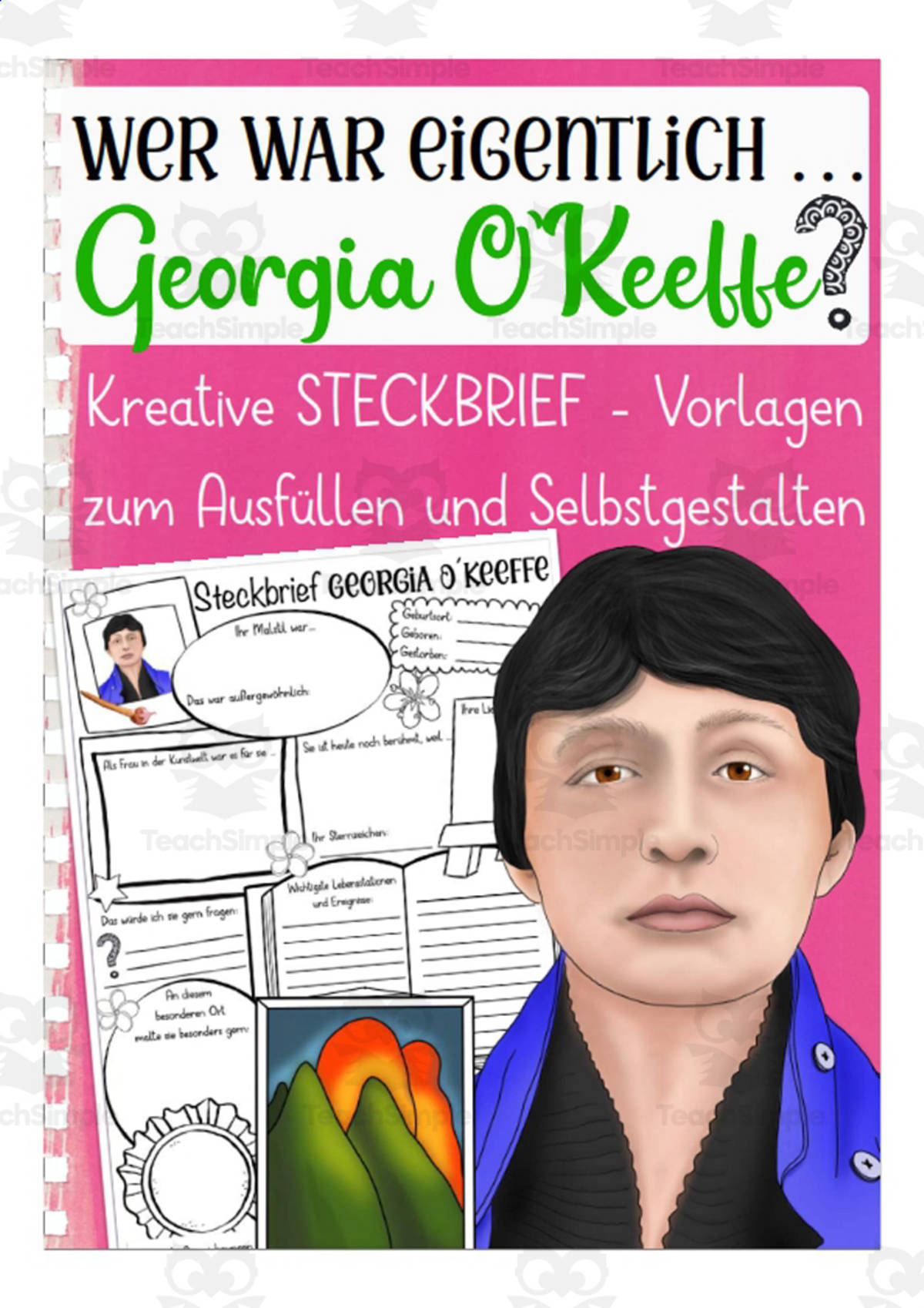 An educational teaching resource from Better Teaching Resources entitled Who is Georgia O'Keeffe? (German Version) downloadable at Teach Simple.