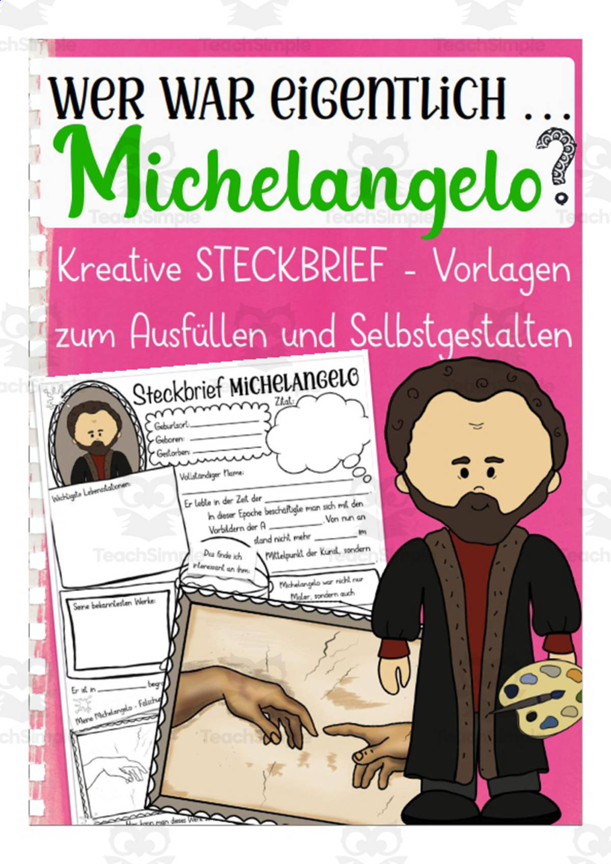 An educational teaching resource from Better Teaching Resources entitled Who is Michelangelo? (German Version) downloadable at Teach Simple.