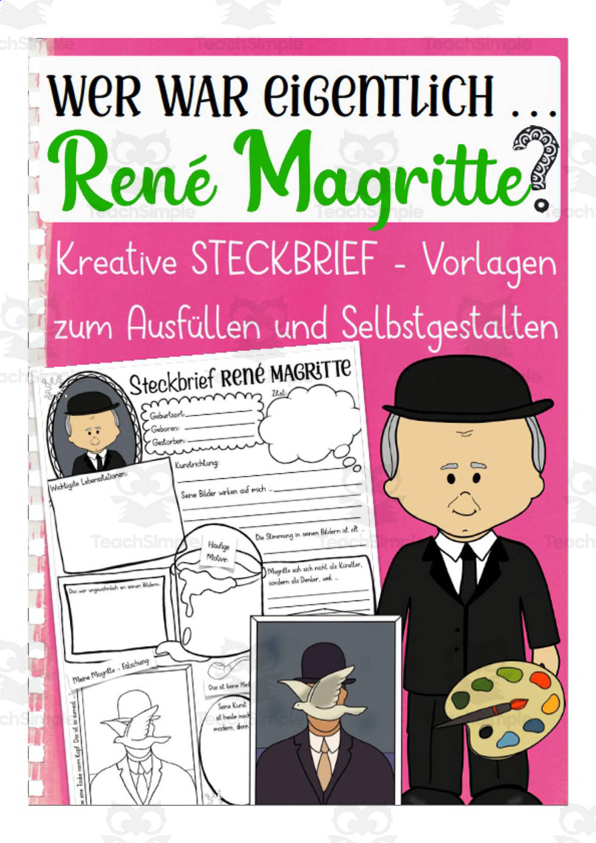 An educational teaching resource from Better Teaching Resources entitled Who is Rene Magritte? (German Version) downloadable at Teach Simple.